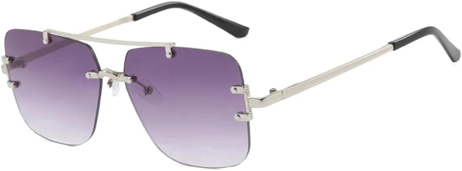 

Модные женские солнцезащитные очки с двойной перемычкой, увеличенного размера, без оправы, для мужчин, для активного отдыха, поездок, путешествий, с защитой от УФ-излучения UV400 TKKTLLT, Silver Gradient Gray