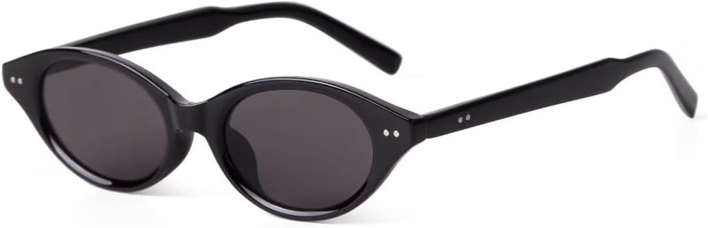 

Ретро-солнцезащитные очки овальной формы «кошачий глаз» для женщин и мужчин, маленькая оправа, модный стиль 90-х, Y2K, узкая форма «кошачий глаз», стильные заклепки, дизайнерские солнцезащитные очки DQbhzh, Black Gray