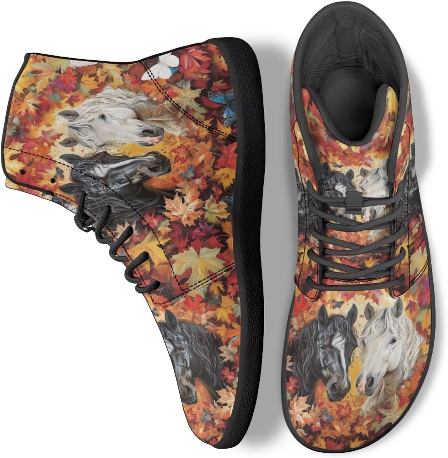

Кроссовки для ходьбы для женщин и мужчин, противоскользящие, для бега, высокие теннисные спортивные обувь Ecaestolph, Horse Horse Fall Maple Leaves