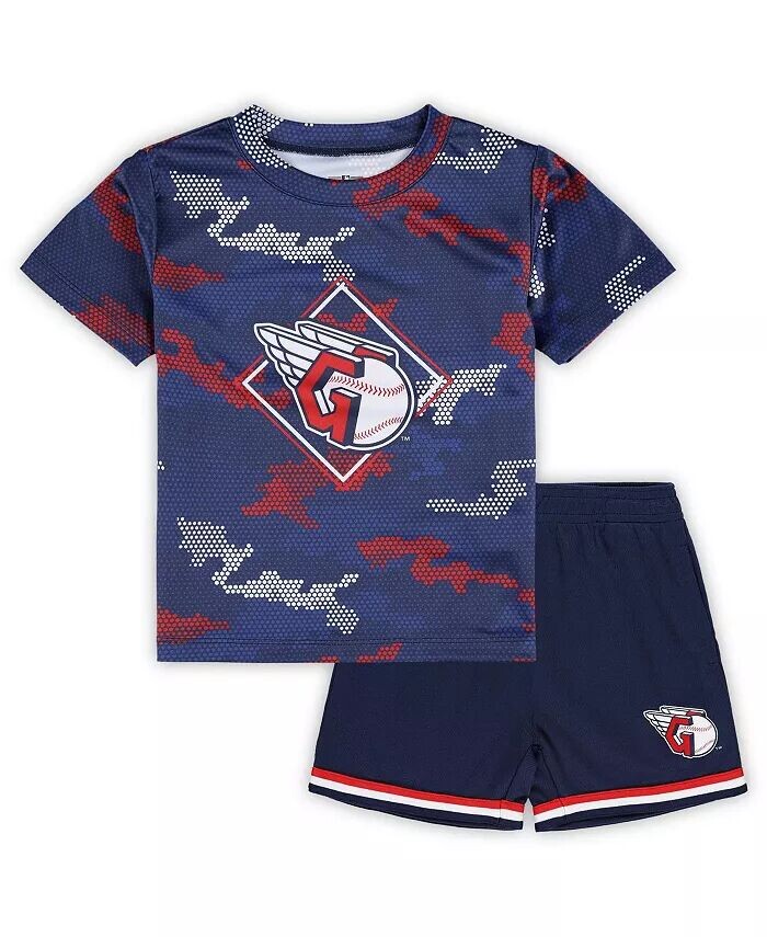 

Футболка и шорты для полевого мяча Fanatics Navy Cleveland Guardians для мальчиков и девочек Outerstuff