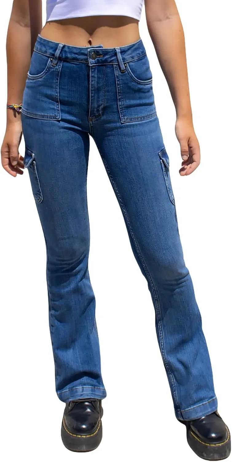 

Женские расклешенные джинсы Sastianaen Casual, эластичные, с высокой талией и карманами