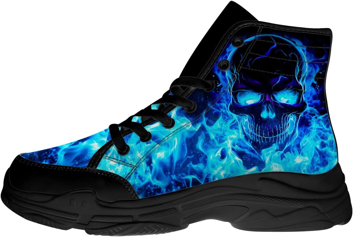

Кроссовки Flame Skull высокие для мужчин, кеды на платформе с шнуровкой, подарки для него и для нее Generic, черный