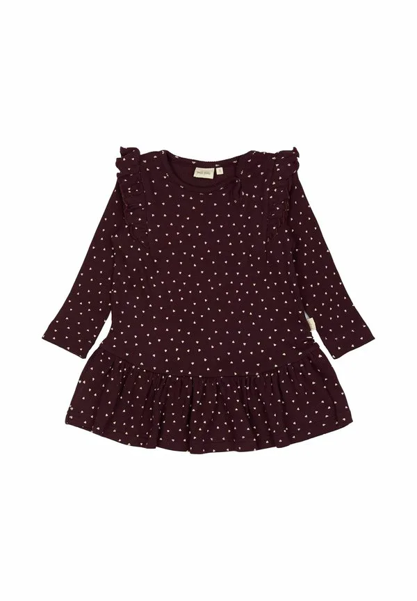 Платье из трикотажа с оборками и сердечками Petit Piao, Dark Grape White