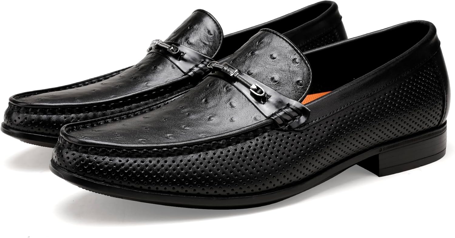 

Мужские пенни-лоферы, премиальные туфли с принтом страуса, слипоны, деловые формальные туфли с металлической пряжкой, повседневные лоферы для мужчин Generic, черный