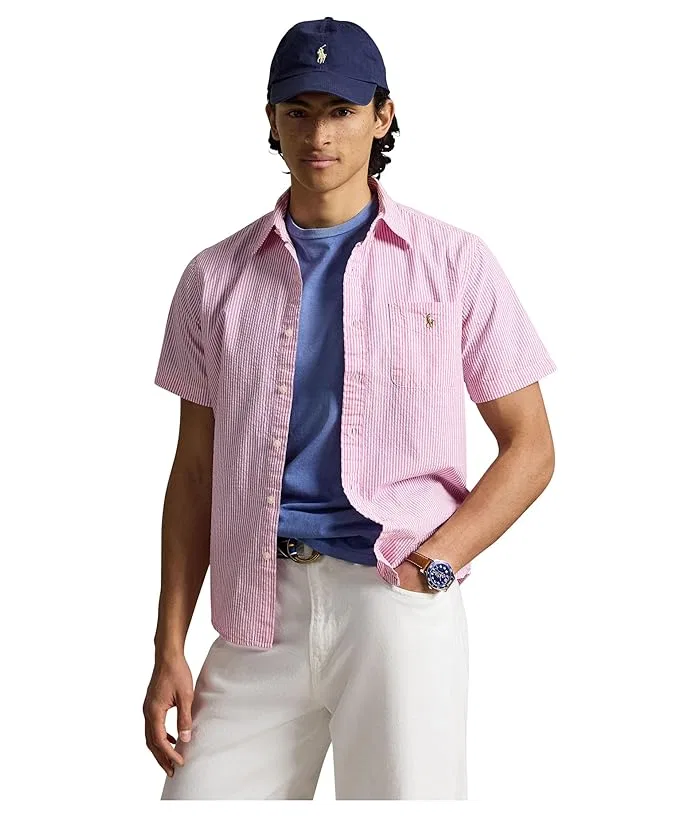 Рубашка Prepster Classic Fit Seersucker Polo Ralph Lauren, Rose/White