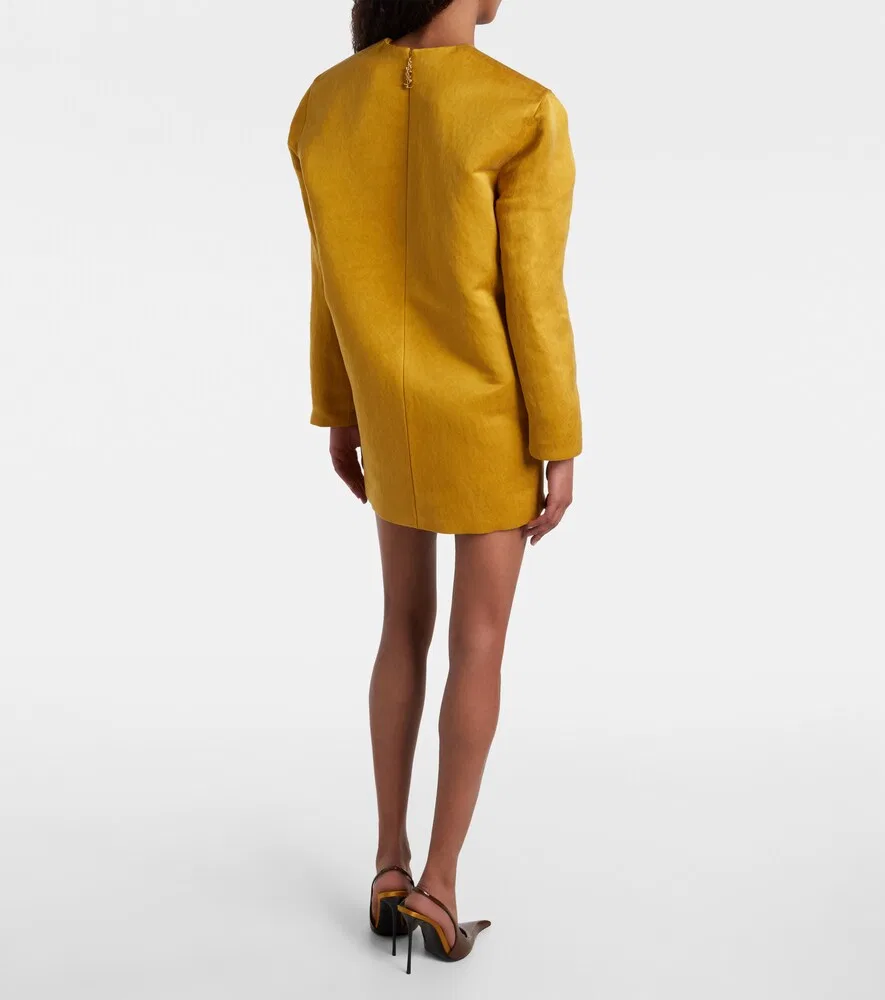 Мини-платье из шелкового атласа Saint Laurent, желтый — фото 3