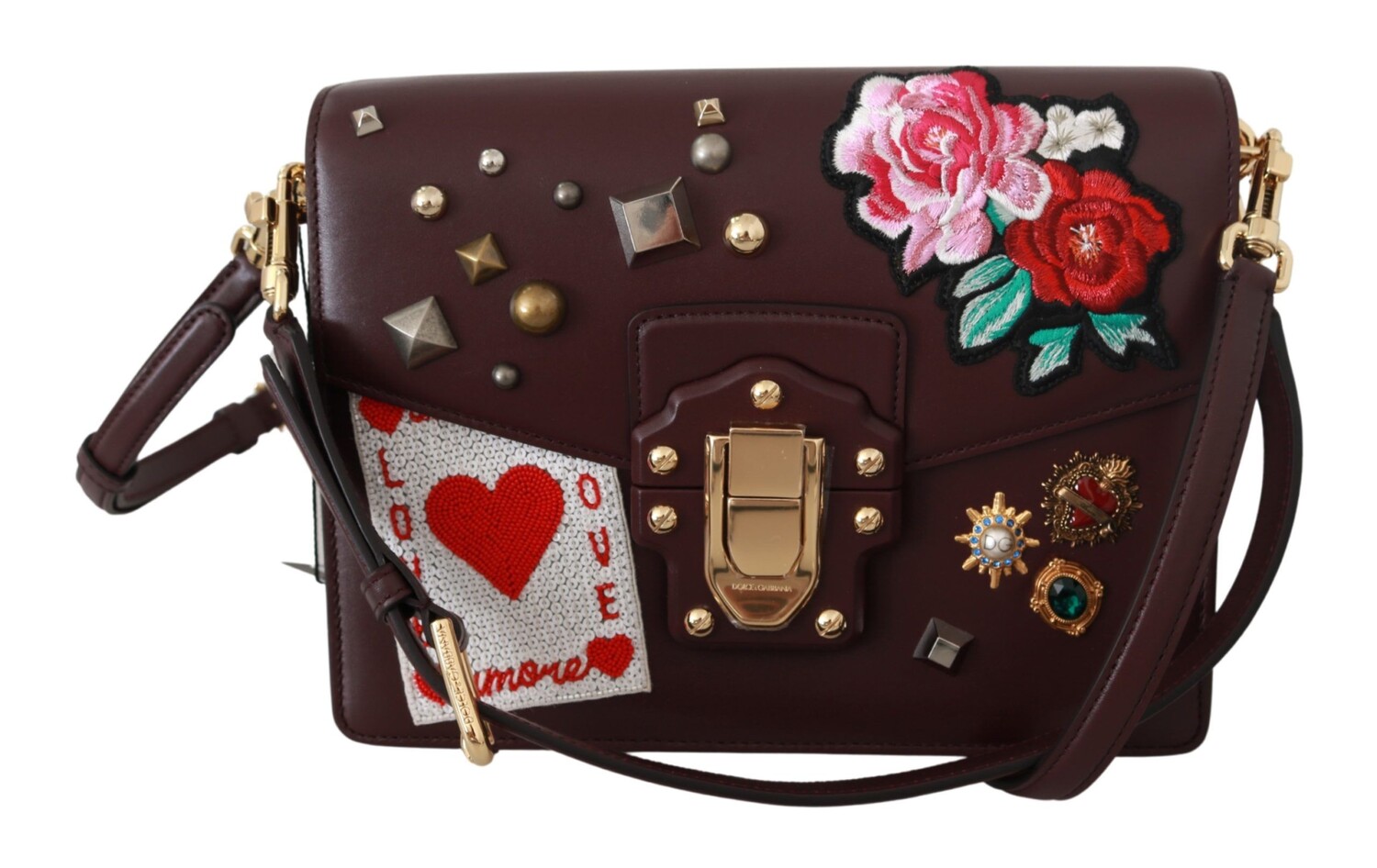 

Элегантная кожаная сумка бордового цвета с кристаллами Dolce & Gabbana, черный