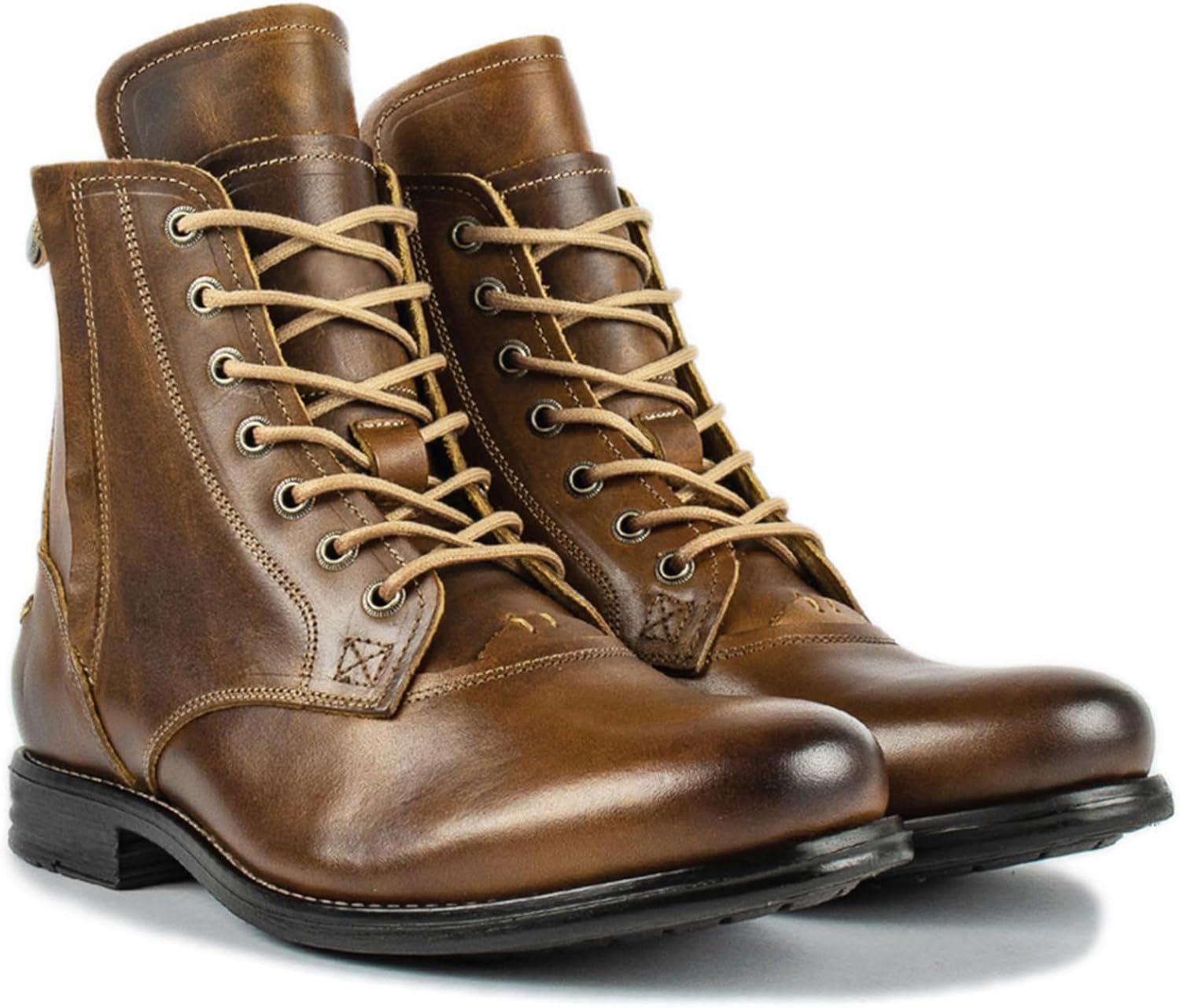 

Мужские короткие ботинки в стиле милитари на низком каблуке с шнуровкой, кожаные ботинки для верховой езды, с круглым носком, закрытого типа, с цилиндрическим носком и застежкой-молнией, для улицы, повседневные, для ежедневных поездок Houdbdol,...