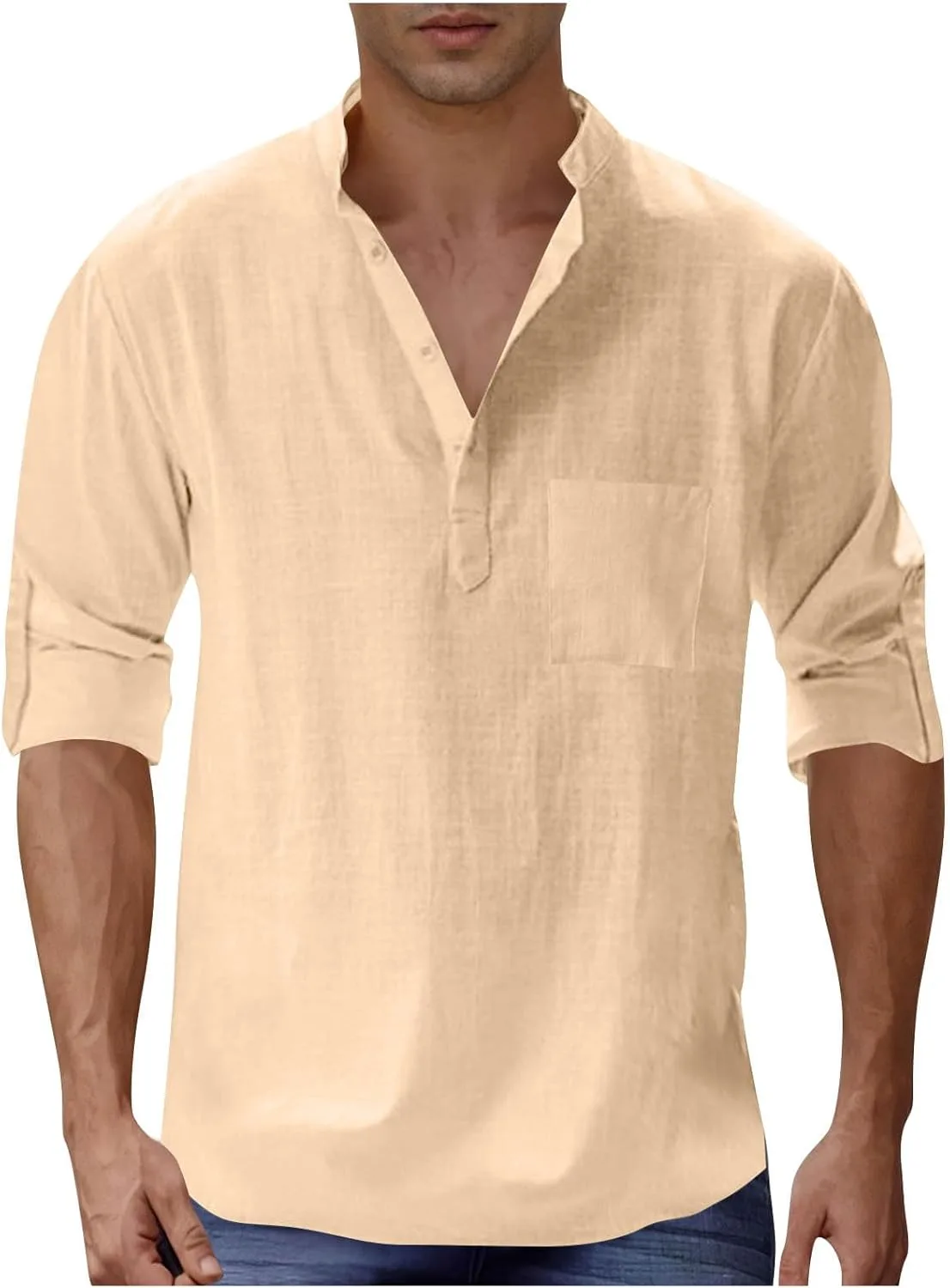 

Мужская льняная рубашка с длинными рукавами и пуговицами