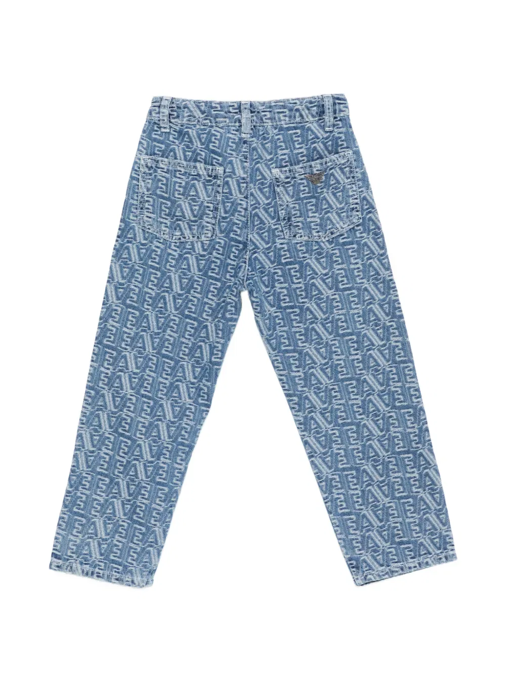 Прямые джинсы с монограммой и жаккардовым узором Emporio Armani Kids, синий — фото 2