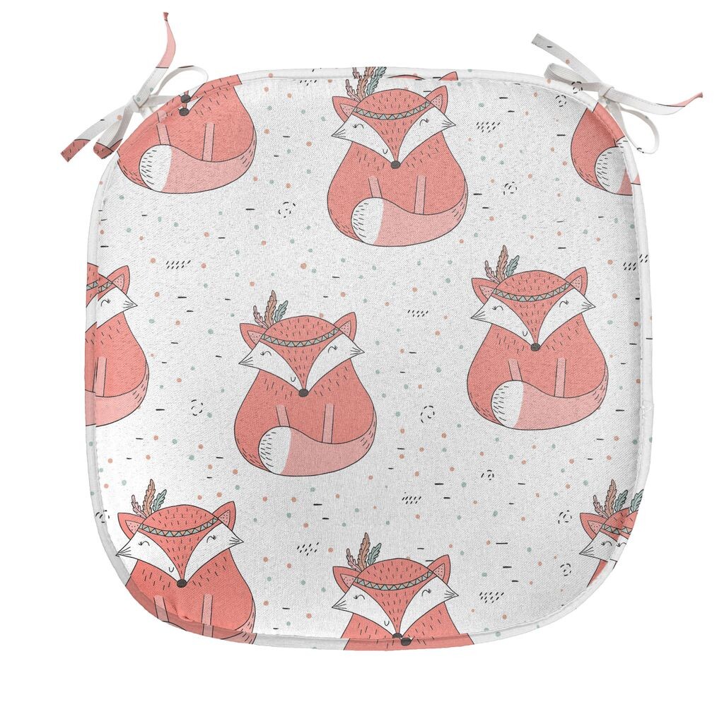 

Подушка на обеденный стул ABAKUHAUS Fox, абстрактный фон в горошек, декоративная водонепроницаемая подушка с ремнями для кухонных сидений, 40 см x 40 см, коралловый черный морской пенопласт, белый