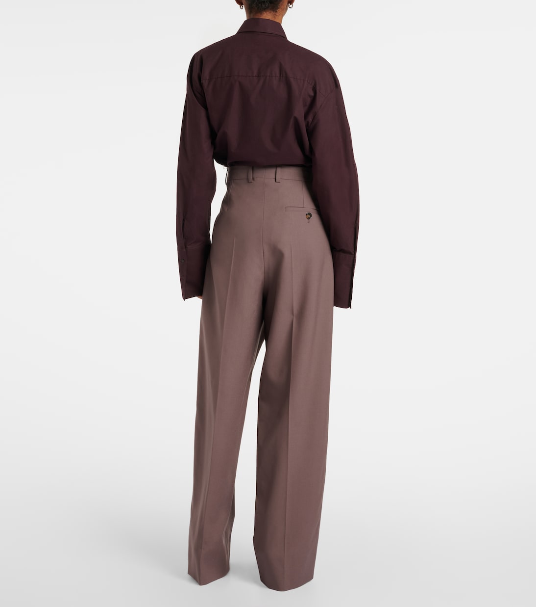 Шерстяные брюки широкого кроя Stella McCartney, серо-коричневый — фото 3