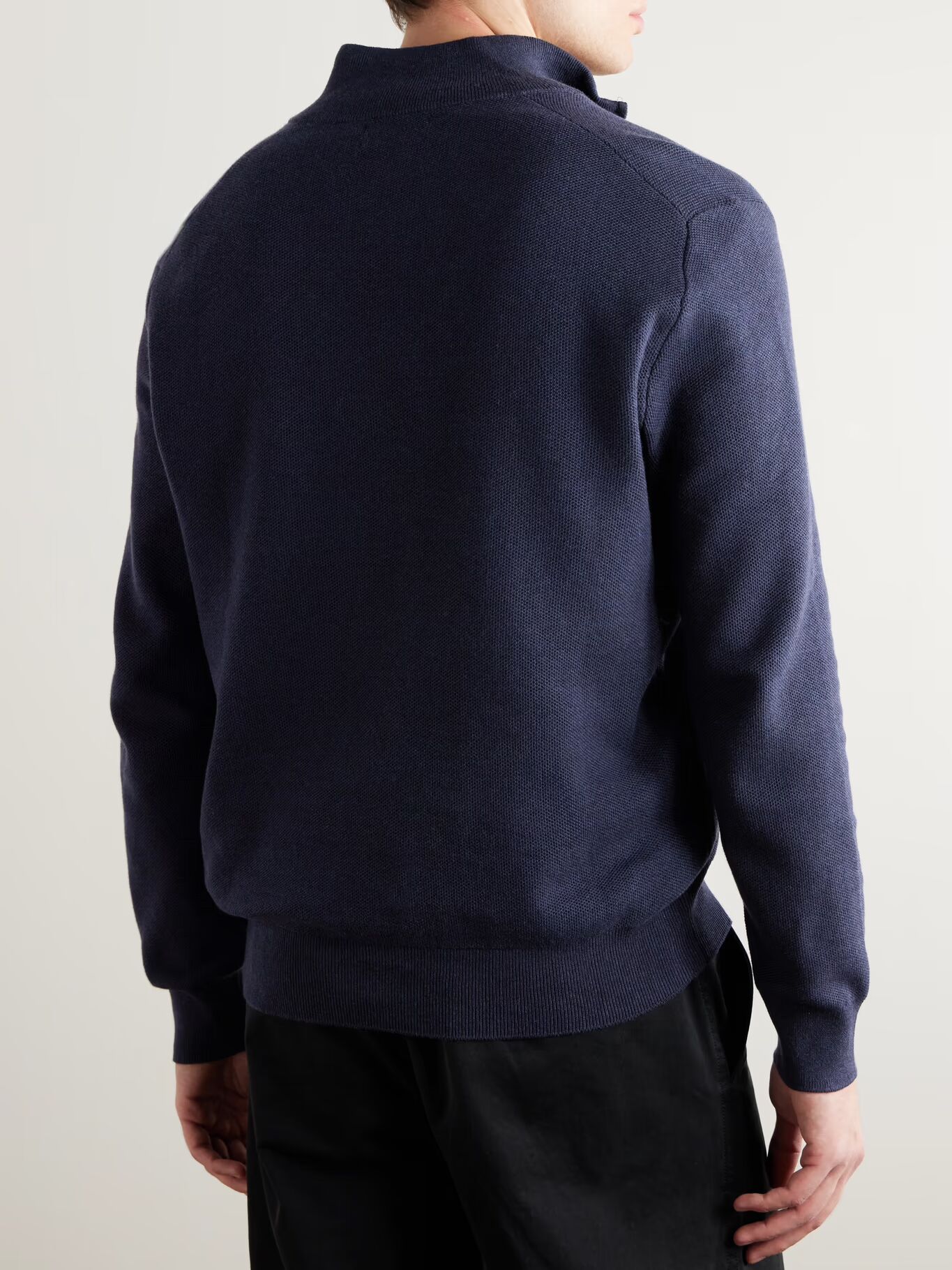 Хлопковый свитер с вышитым логотипом и сотовой вязкой на половину молнии POLO RALPH LAUREN, темно-синий — фото 4