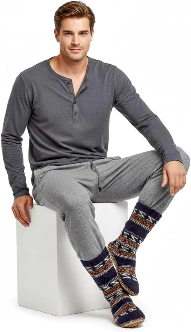 Тапочки мужские с начесом, Cozylook, Cable Knit Navy — фото 2