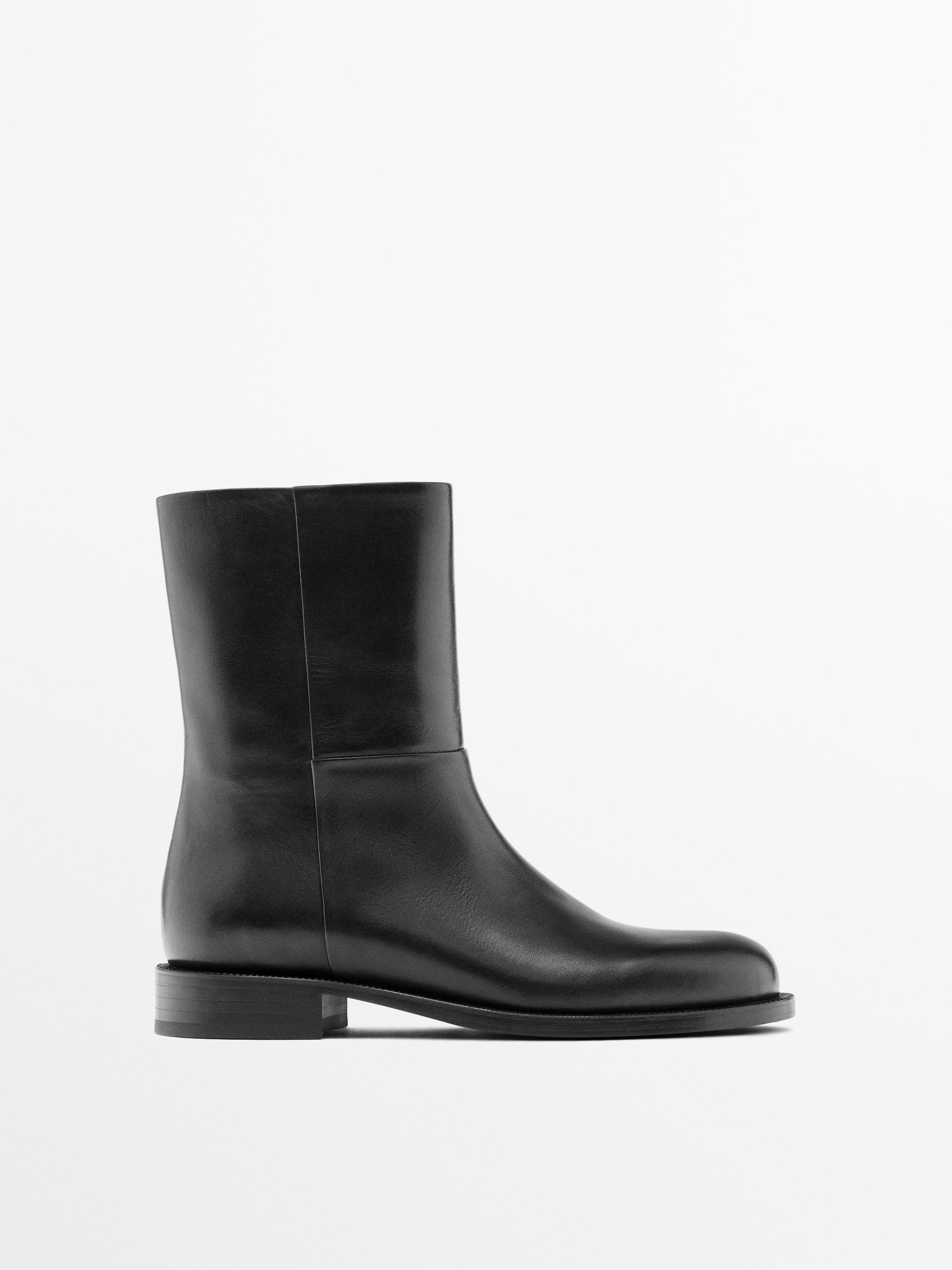 Ботильоны из кожи на плоской подошве Massimo Dutti, черный
