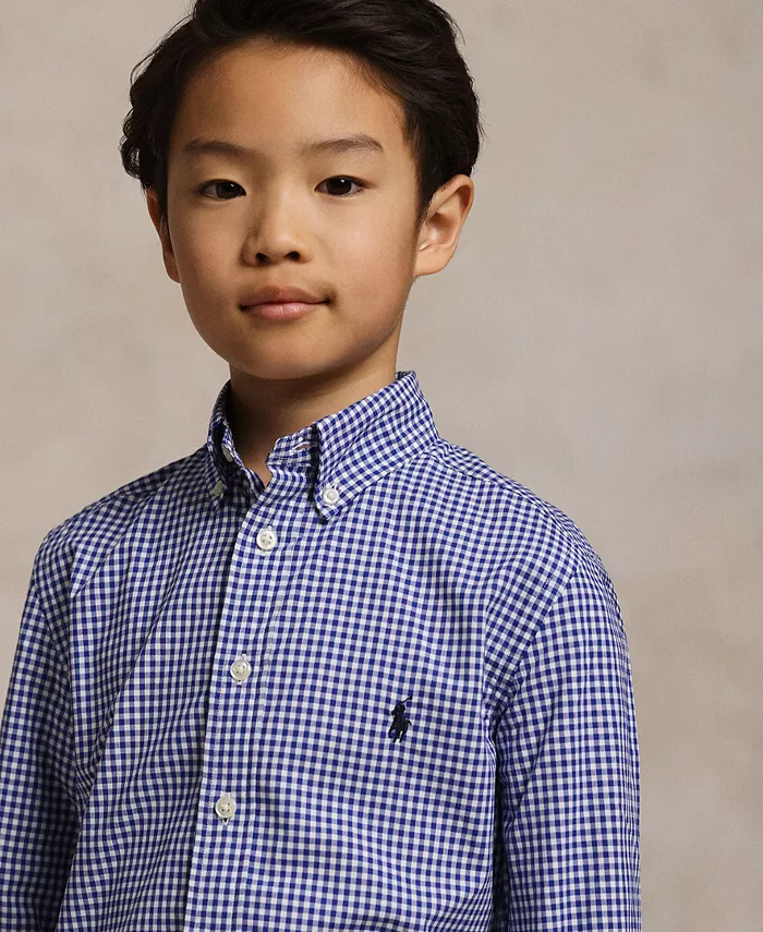 Рубашка из хлопкового поплина в клетку Big Boys Polo Ralph Lauren, синий — фото 3