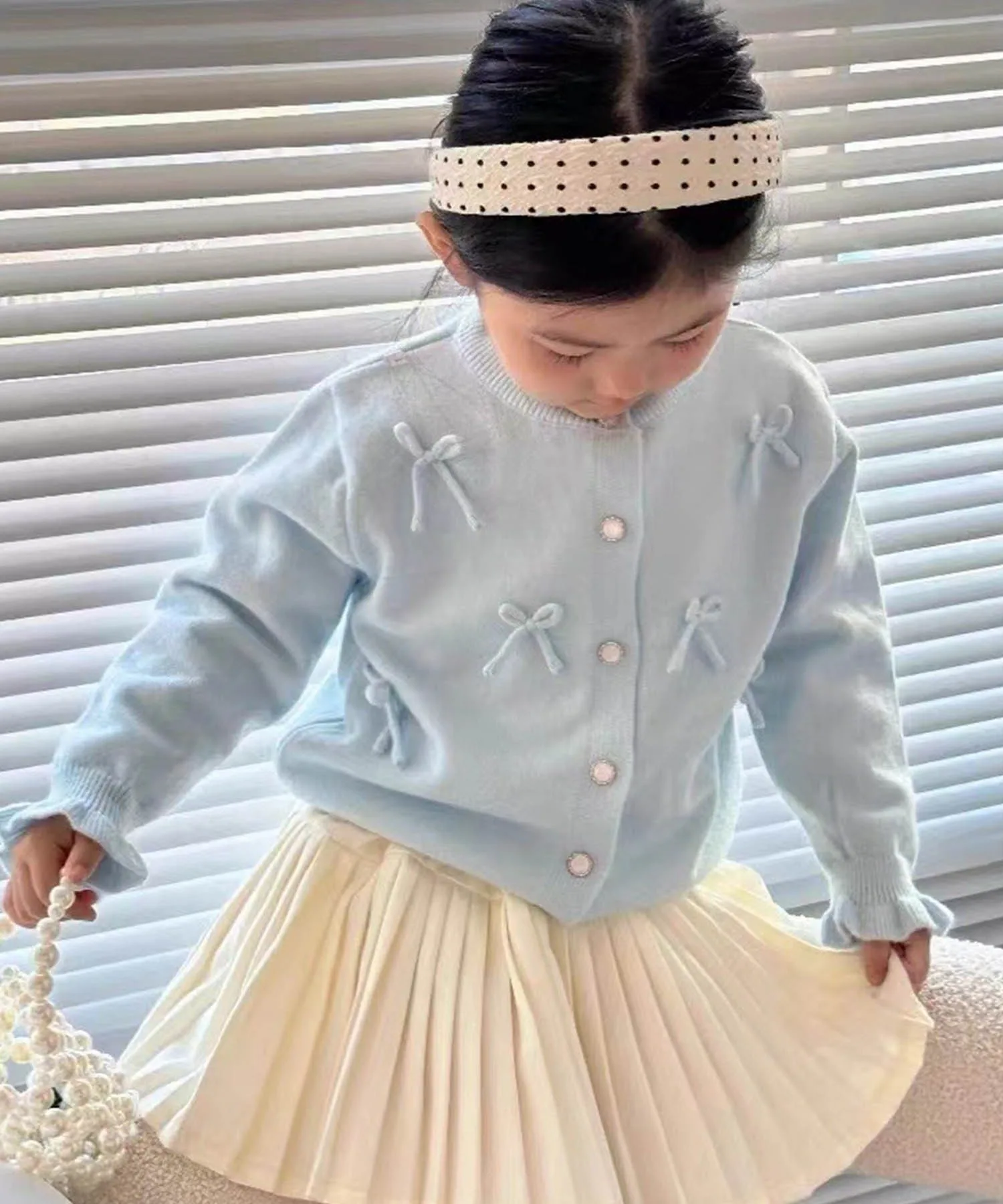 Кардиган с бантом в виде конфетной рукавицы Aimoha Kids, blue — фото 3