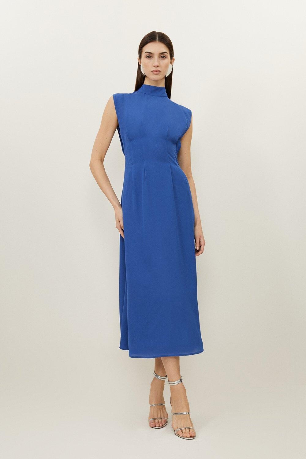 

Платье миди с защипами и поясом Georgette Karen Millen, синий