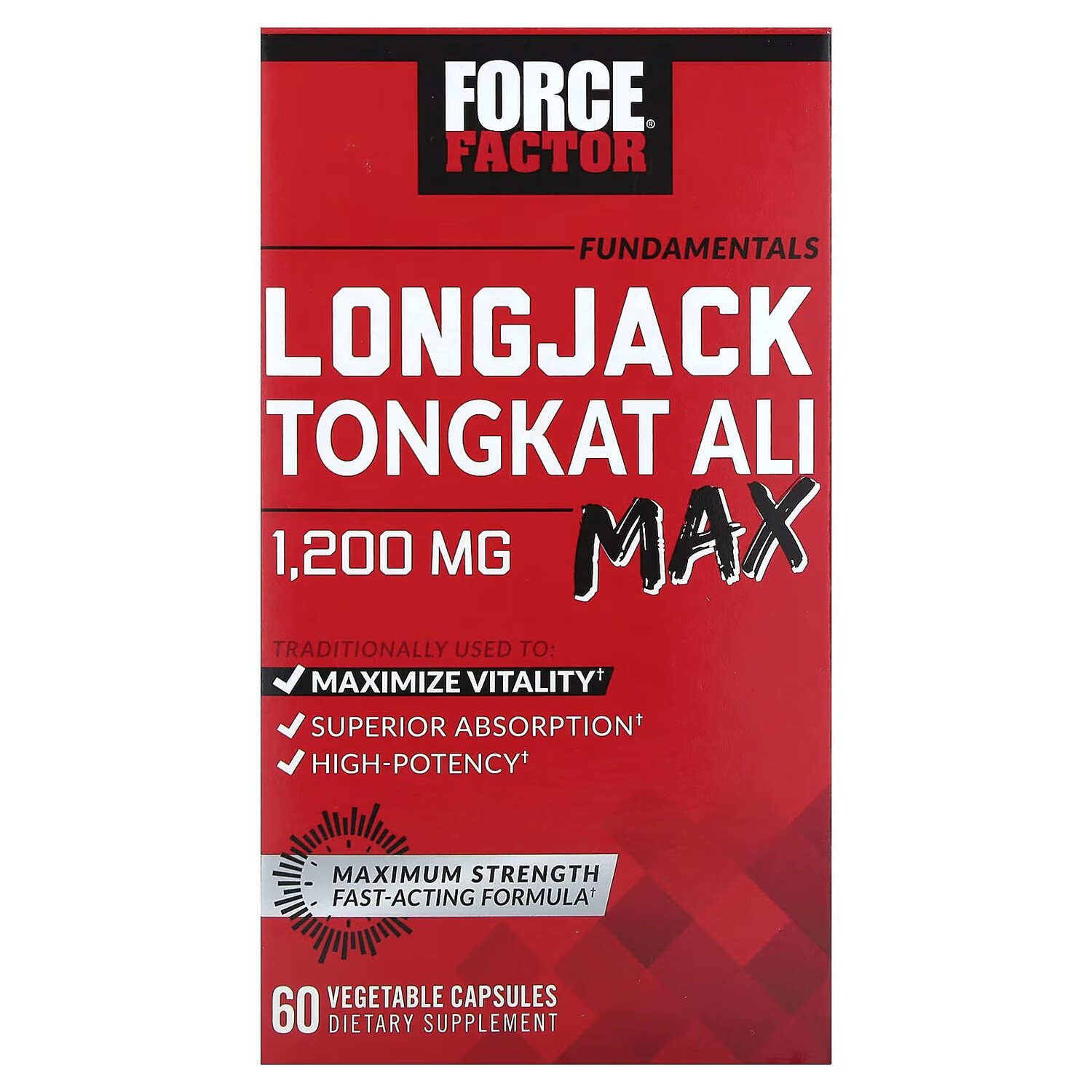

Fundamentals, LongJack Tongkat Ali Max, 1200 мг, 60 растительных капсул (600 мг на капсулу) Force Factor