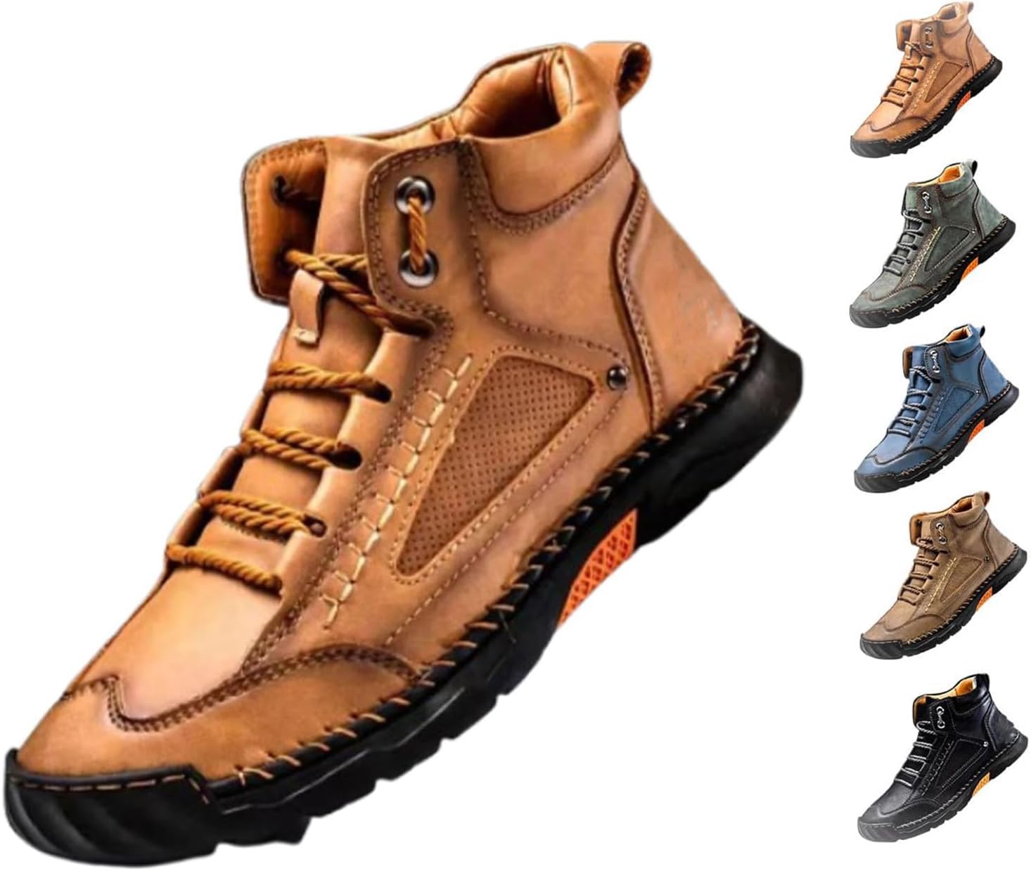 

Мужские удобные кожаные ботинки ручной работы, кожаные ботинки, водонепроницаемые, с поддержкой свода стопы, с просторным носком Generic, коричневый