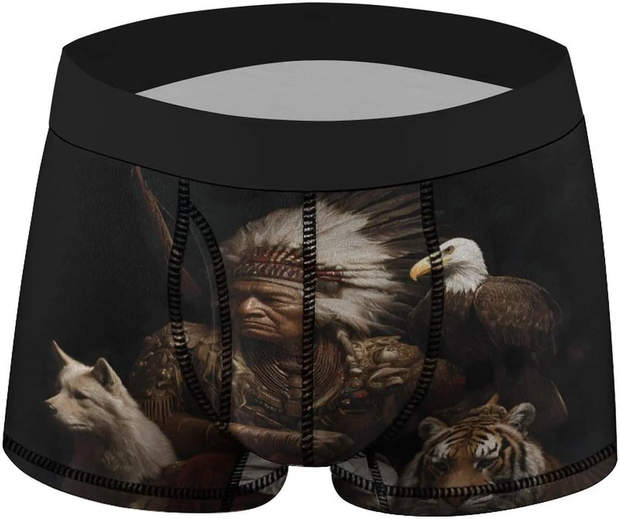Трусы боксеры с принтом, Native US Indian Chief Animals, Style — фото 3