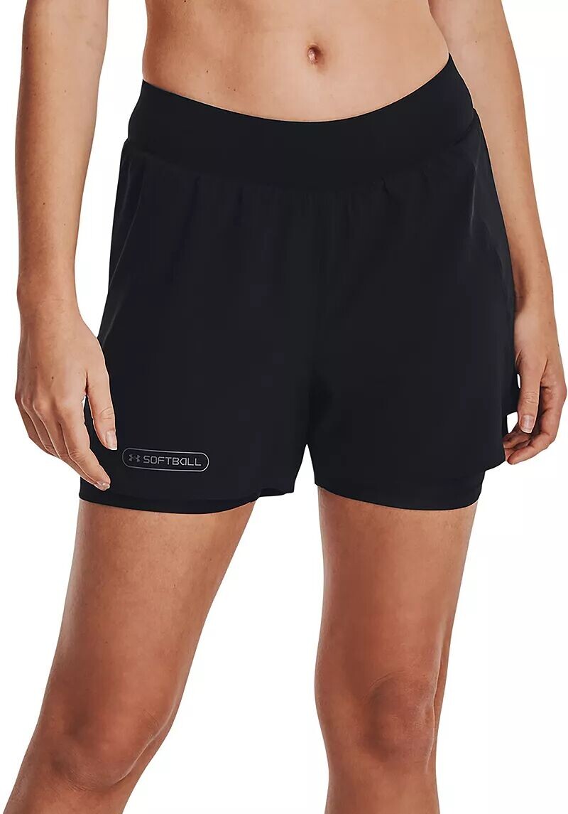 

Женские шорты 2-в-1 для софтбола Under Armour, черный