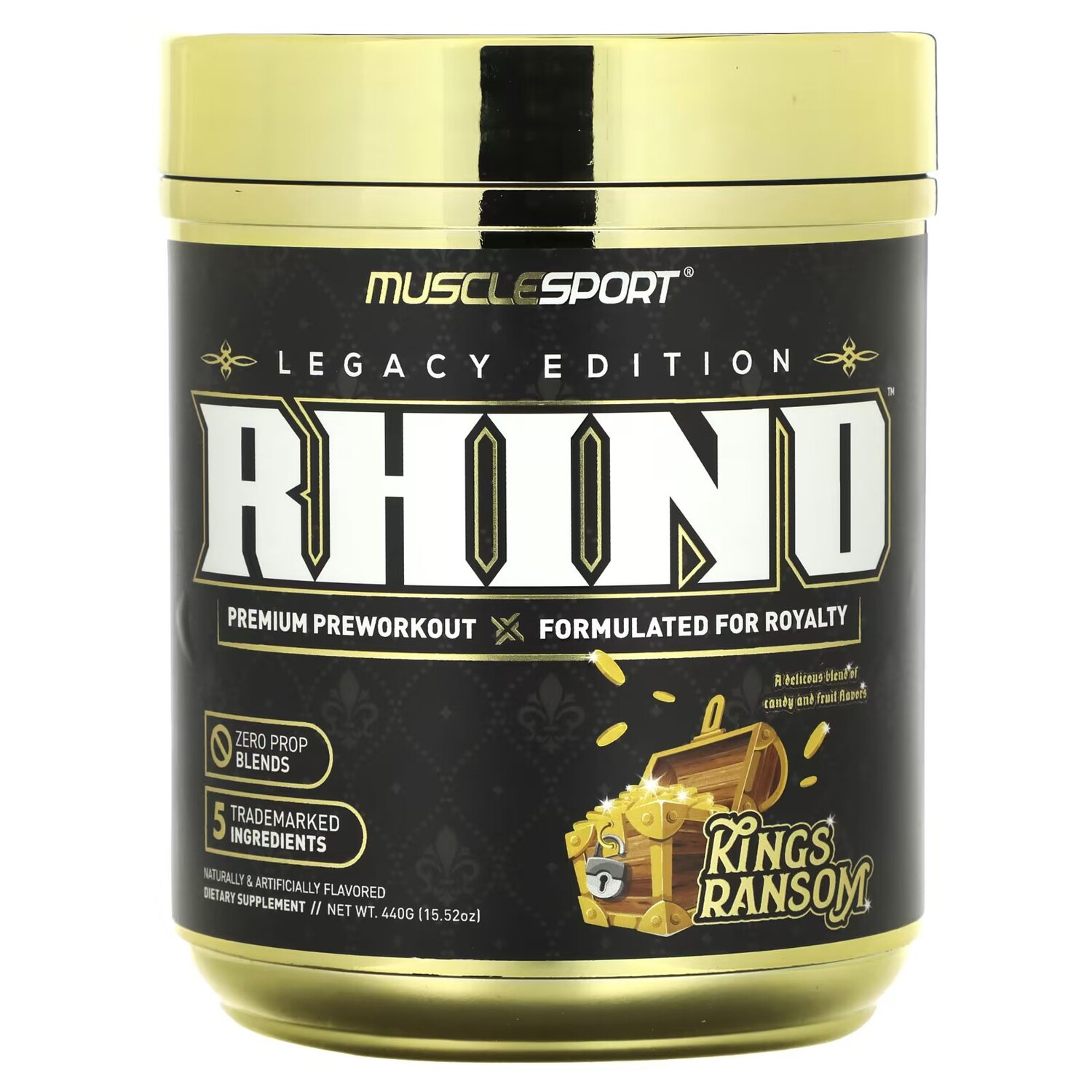 

Legacy Edition, Rhino, Предтренировочный комплекс премиум-класса, Kings Ransom, 15,52 унции (440 г) Musclesport