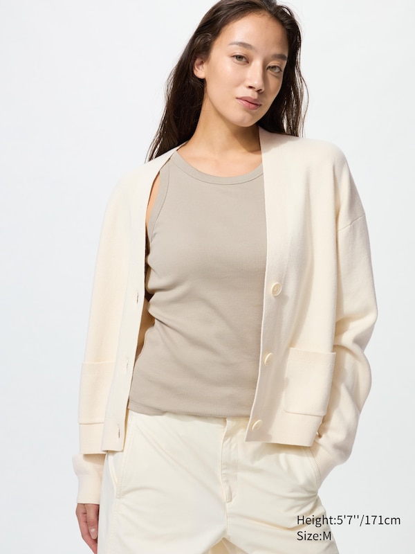 

Хлопковый кардиган с V-вырезом Uniqlo, 30 natural