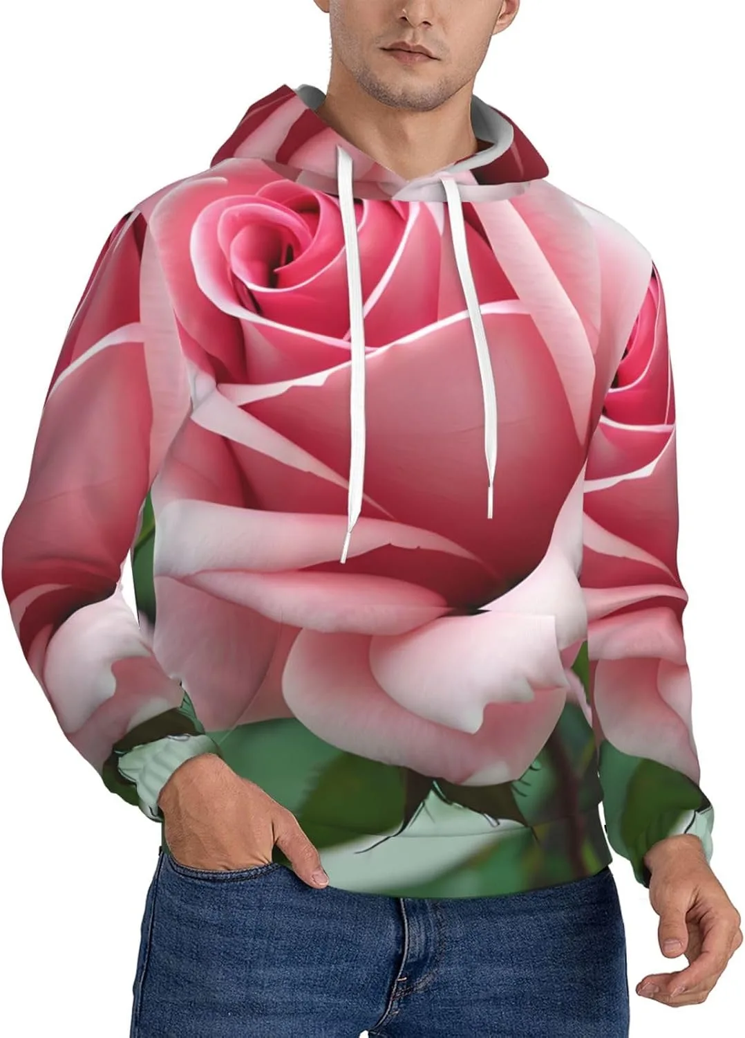 

Мужская флисовая толстовка с капюшоном X-Large, мягкая и теплая, с карманом, принт Trendy Rose Blossom SamLng