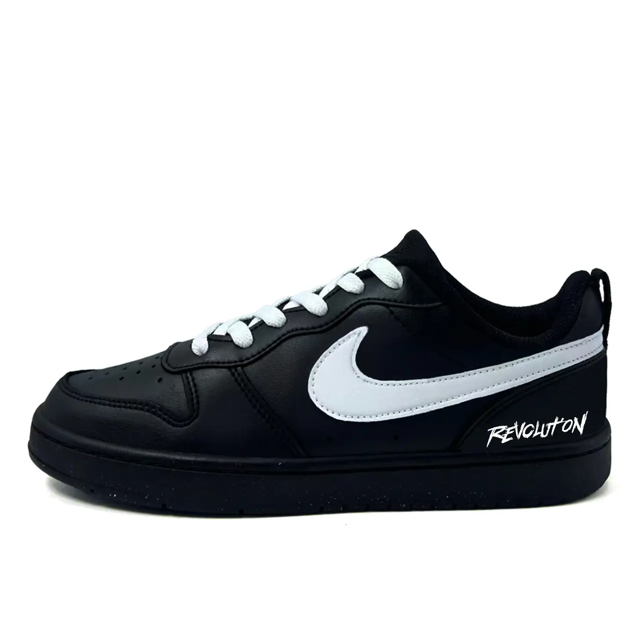 

Nike Детские низкие скейтбордистские кроссовки Court Borough Night из белой кожи, противоскользящие и износостойкие, черные