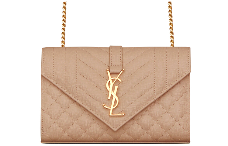 

Сумка-конверт из зернистой кожи через плечо на ремне женская темно-бежевый SAINT LAURENT