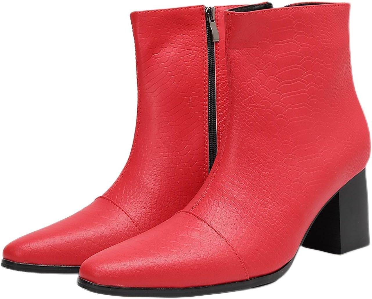 

Мужские повседневные ботинки Santimon из лаковой кожи, стиль Челси с молнией сбоку, средние по голенище, красный