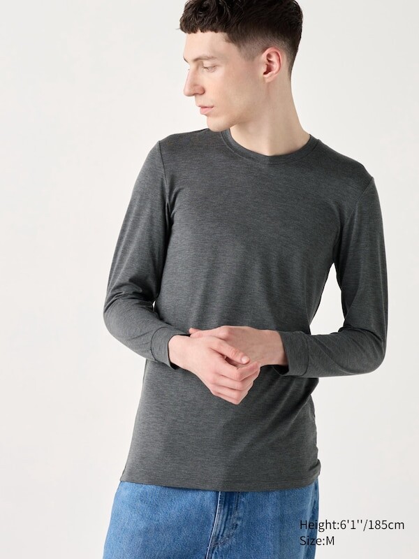 

Футболка с круглым вырезом heattech Uniqlo, серый