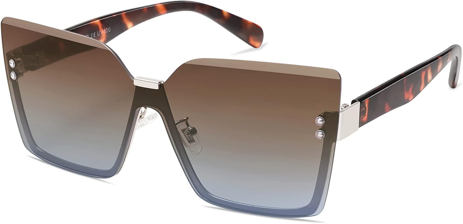 

SOJOS Модные квадратные солнцезащитные очки большого размера для женщин, без оправы, защита от УФ-излучения UV400, модель SJ1160, Brown Gradient Blue Lens/Tortoise Temples