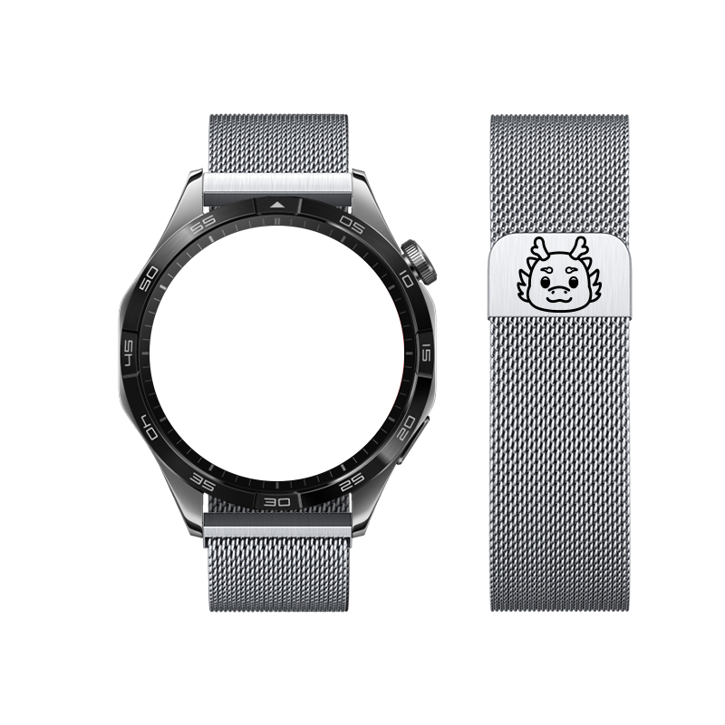 

Ремешок совместимый с Huawei металлический CHENSONG, малый дракон спинка-миланский лазерный ремешок [серебристый]