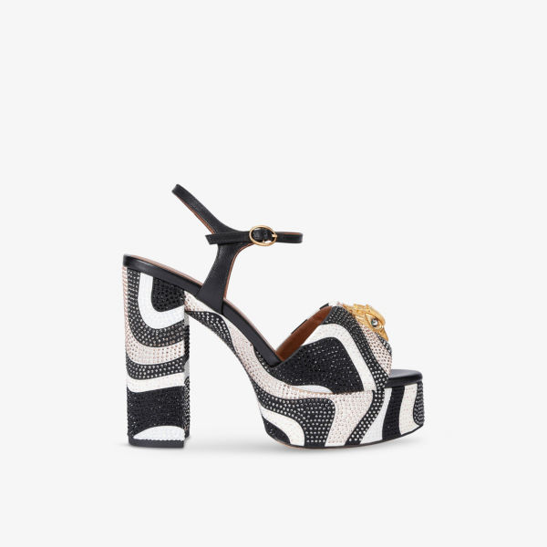 Сандалии плетеные Kurt Geiger London с украшением из страз, черный / белый