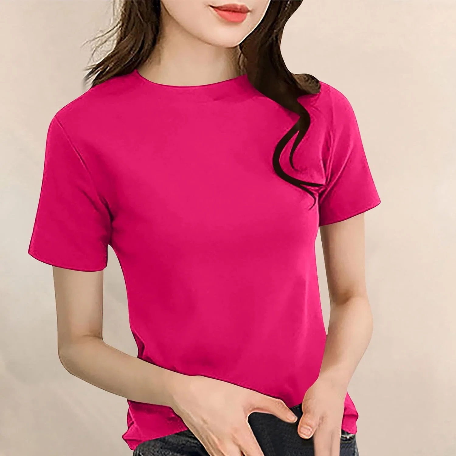 Футболка женская с коротким рукавом, бикикав, цвета hot pink — фото 2
