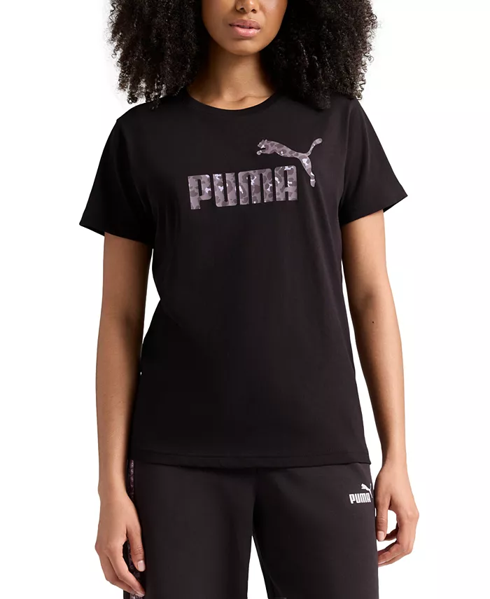 

Женская хлопковая футболка с логотипом и принтом животных Puma, черный