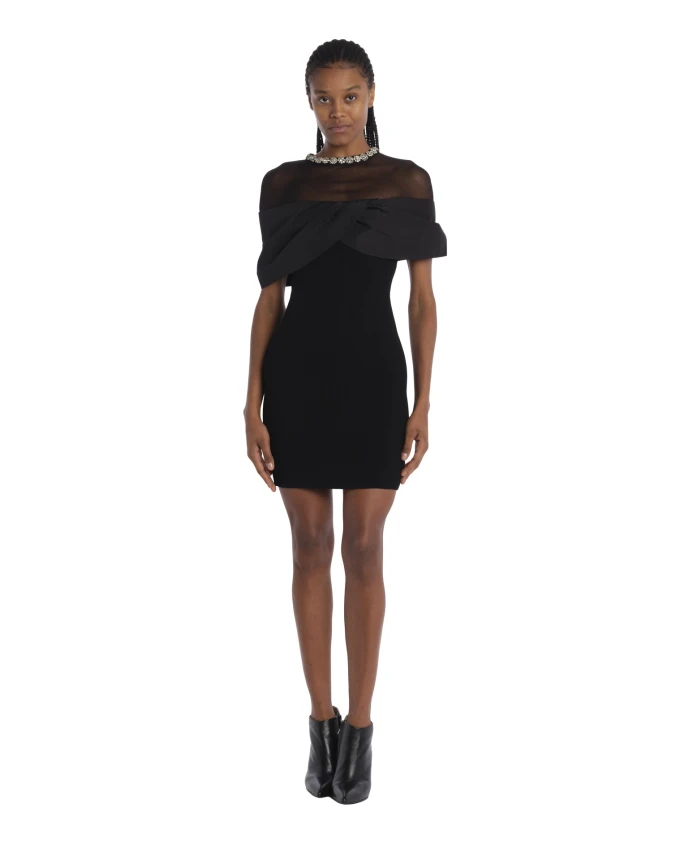 

Черное мини-платье из тюля с воротником из кристаллов Swarovski Rebecca Vallance, черный