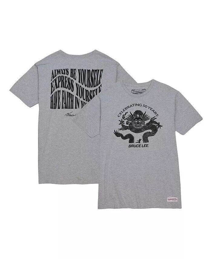 

Мужская футболка Heather Grey с надписью «Брюс Ли празднует 5-летие» Mitchell & Ness