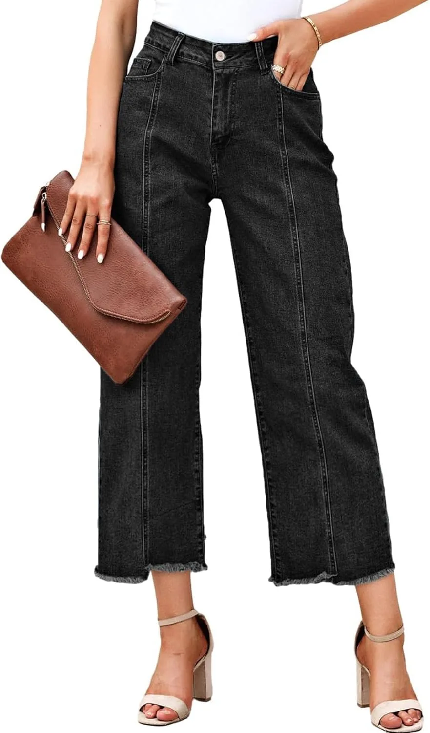 

Sidefeel Женские джинсы High Waisted Wide Leg Loose Fit Straight Leg Zimbaplatinum Cropped