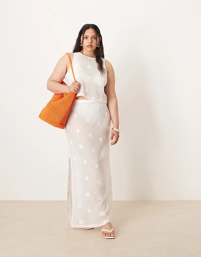 

Юбка макси ASOS DESIGN Curve Coord с цветочной вышивкой и завязками по бокам, белая Asos Curve