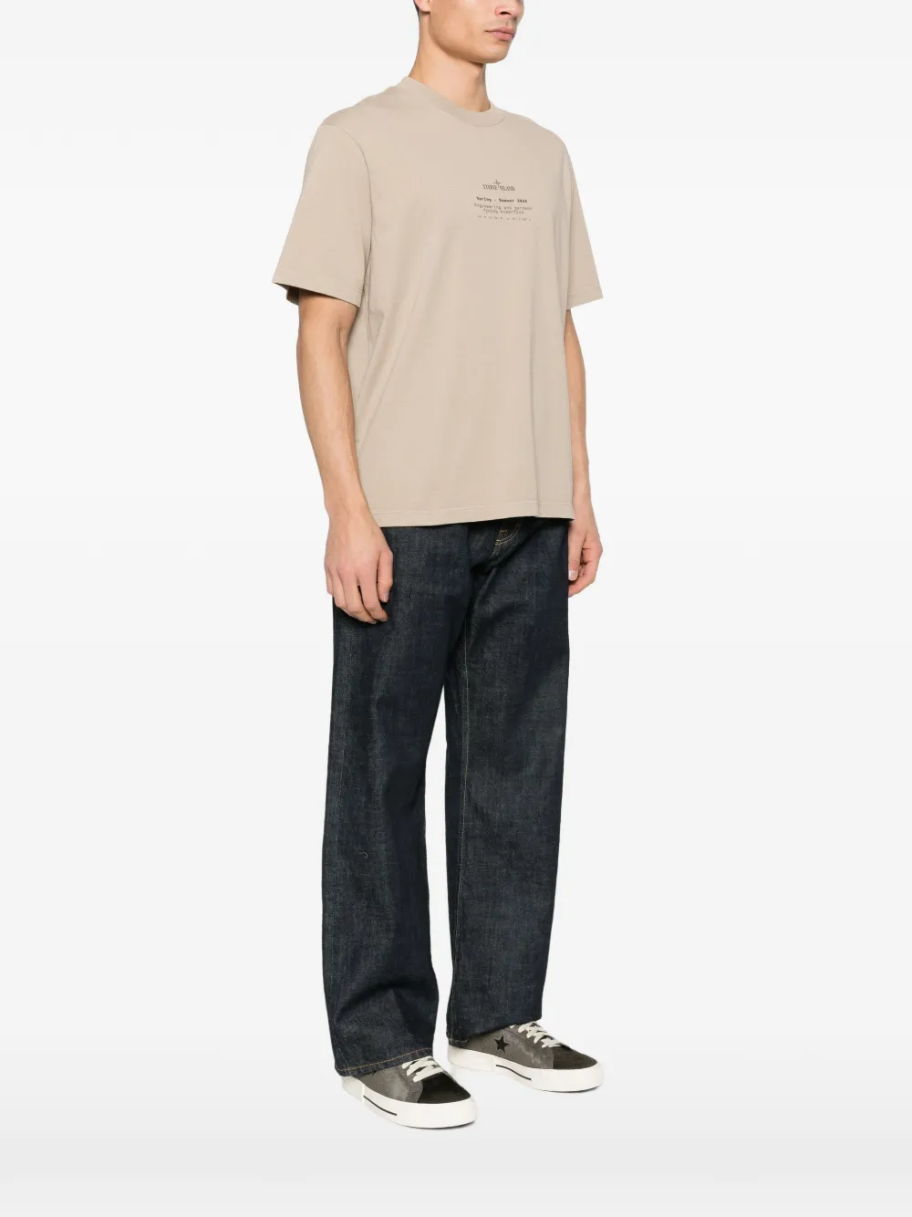Футболка с принтом Stone Island, бежевый — фото 4