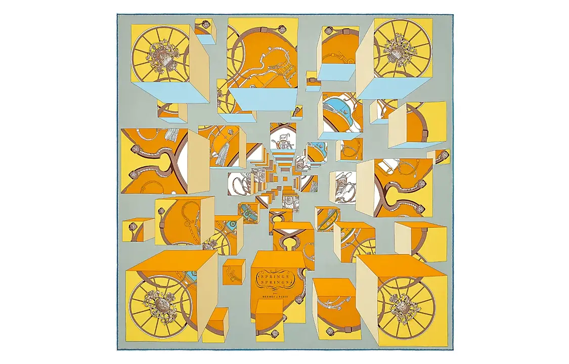 

HERMES Шёлковый платок, Gray/Orange/Bright Yellow