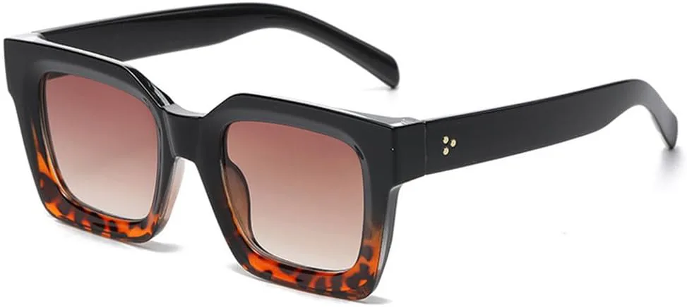 

Солнцезащитные очки Rivets для мужчин в винтажном стиле, модные солнцезащитные очки UV400 для женщин, градиентные солнцезащитные очки HVTVTLA, Black Leopard Tea