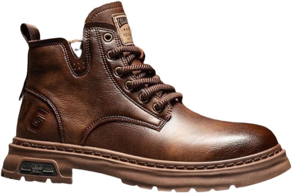 

Мужские ботинки kiobrvhe с шнуровкой, ретро, широкий носок, боковая молния, подошва с протектором, высокие, на платформе, модные, однотонные, тактические, коричневый