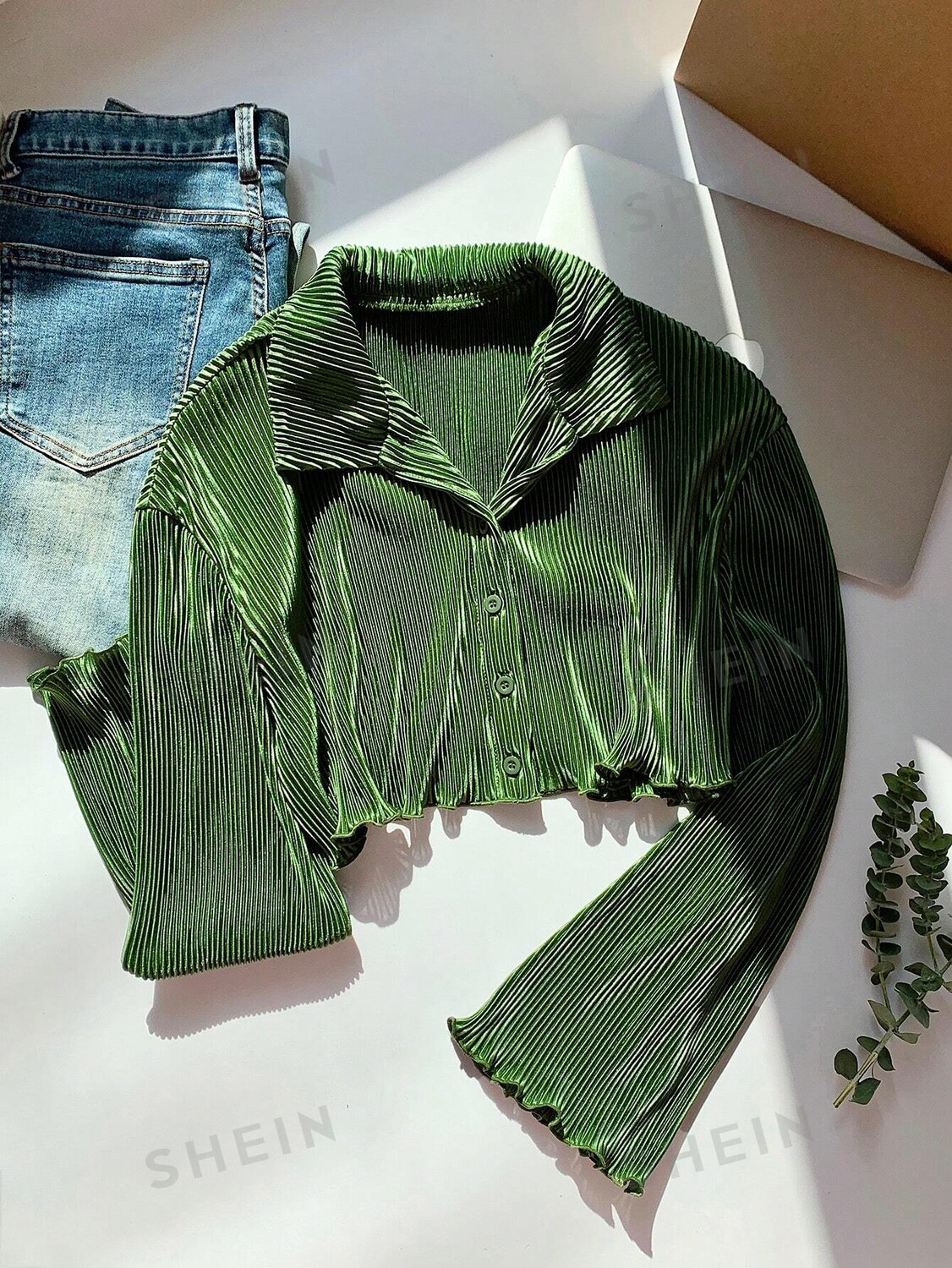 

Comfortcana Женская укороченная рубашка салатового цвета Shein, зеленый