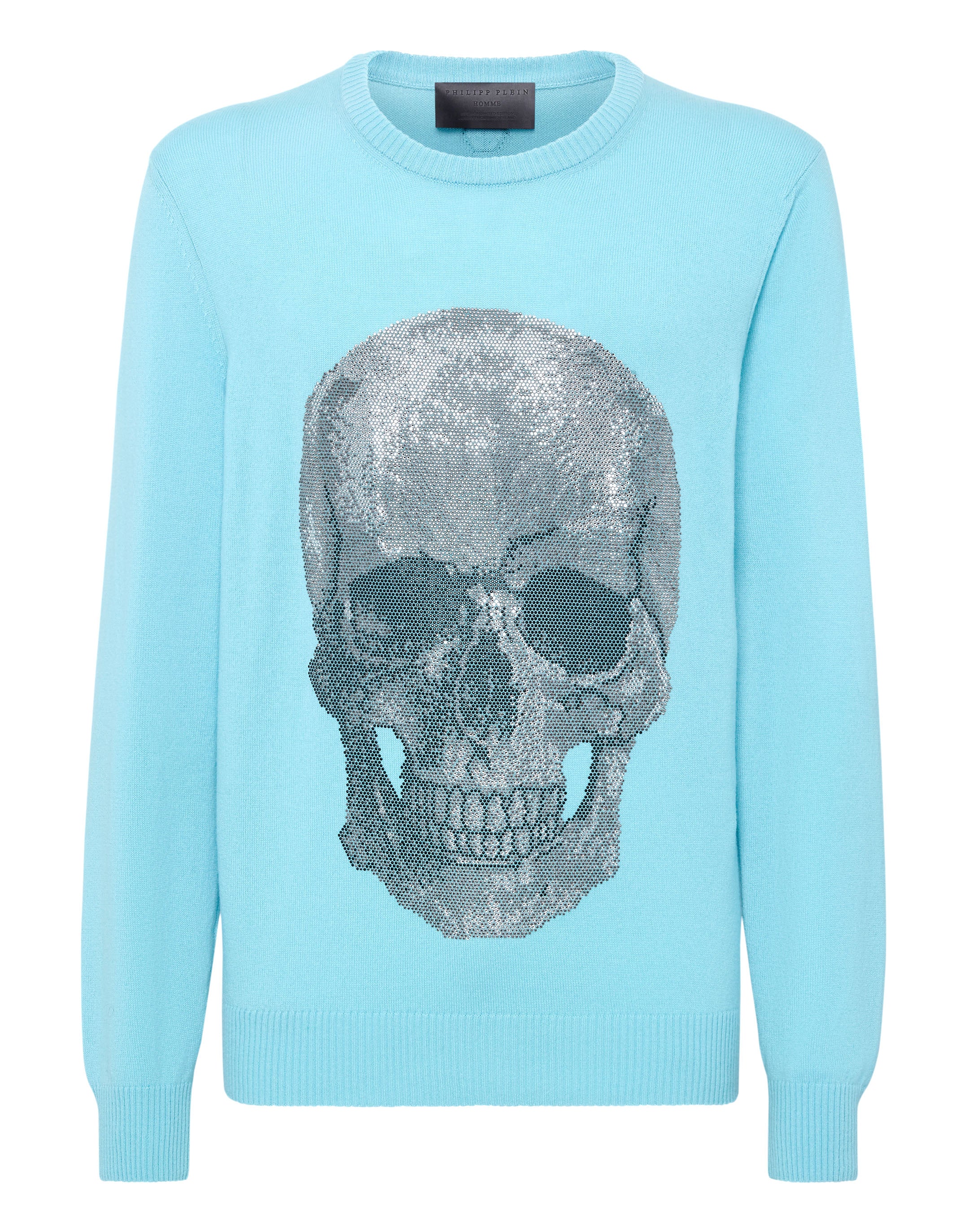 

Кашемировый пуловер с круглым вырезом LS Iconic Plein с кристаллами Philipp Plein, цвет Light Blue