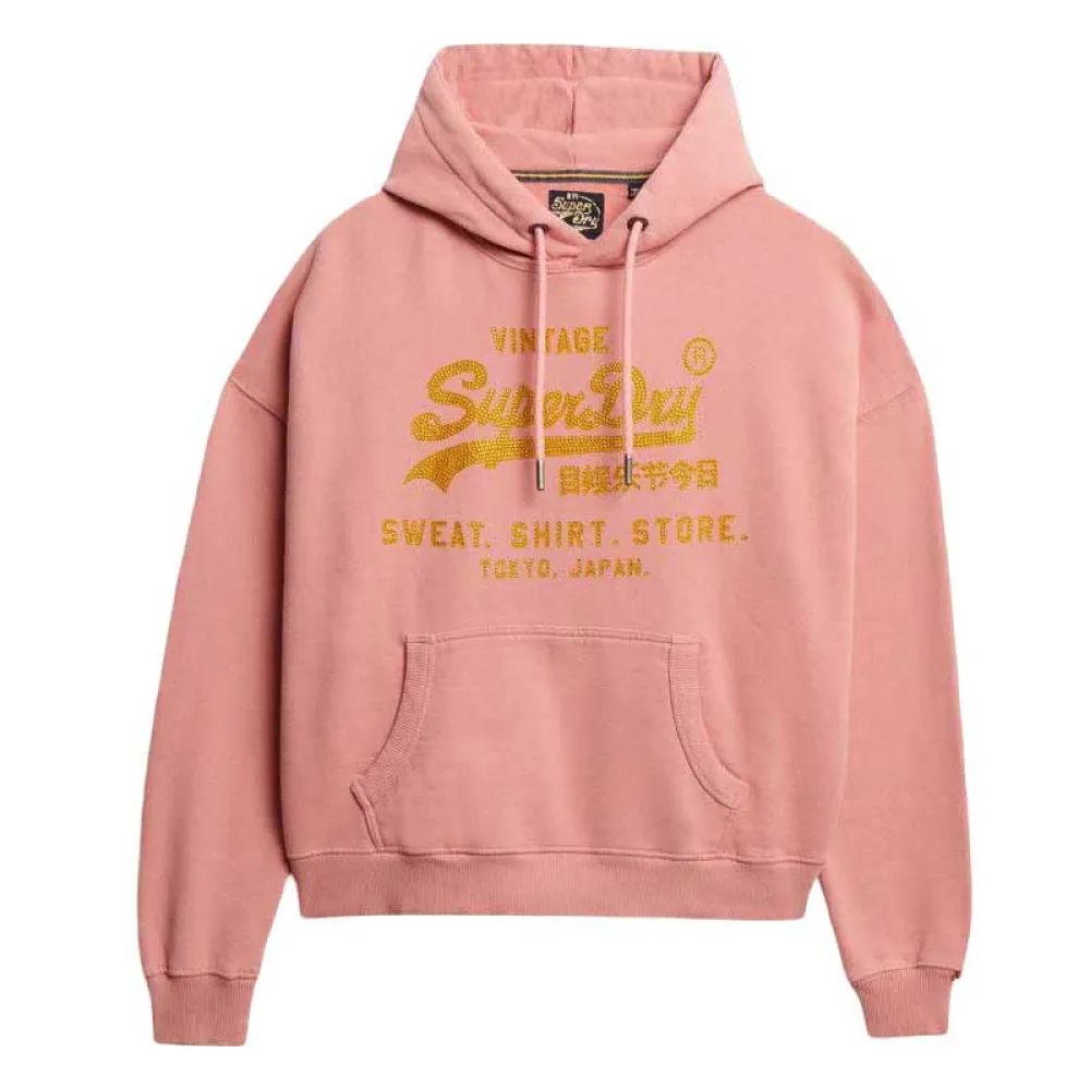 

Худи Superdry Embellished Vl Relaxed Fit, розовый