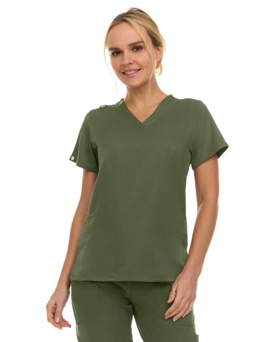 

Женская медицинская блузка Eleanor с тремя карманами, эластичным V-образным вырезом, ярко-розового цвета, размер Medium Medichic, Olive